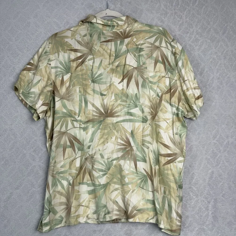 Vtg Silk Blend Hawaiian Camp Shirt Womens XL Neutral Vacation Retro Summer Palm - Picture 6 of 11